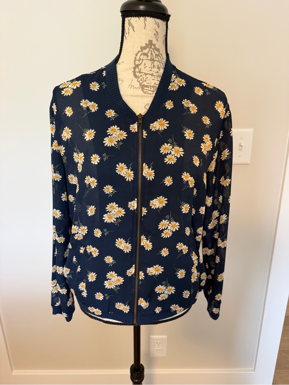 Floral Zip-Front Sheer Bomber Blouse